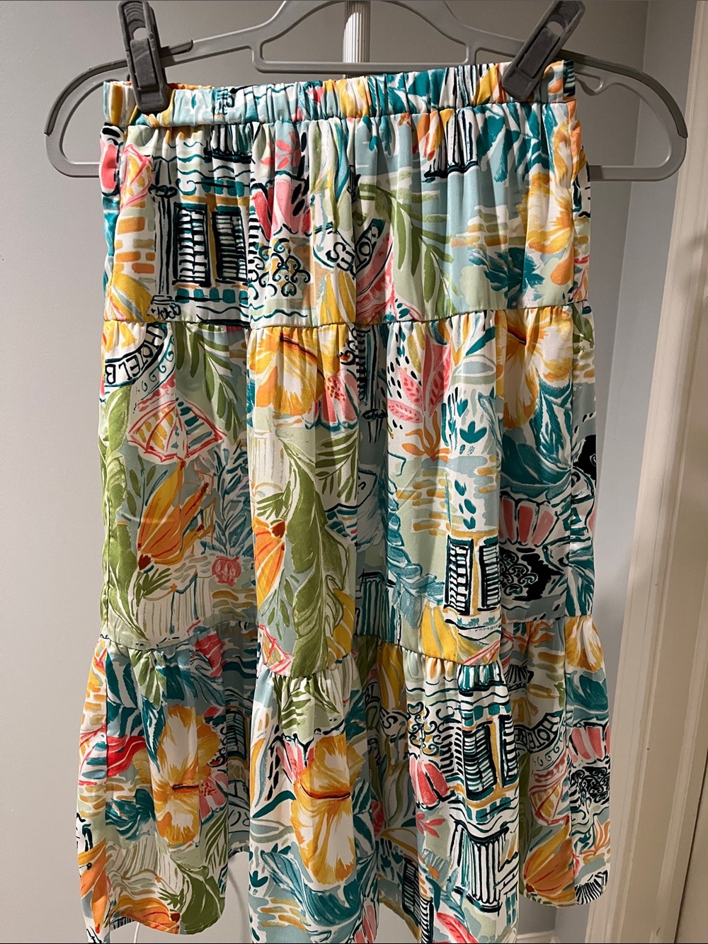 JohnPaulRichard Teal Multicolor Floral Tiered Skirt